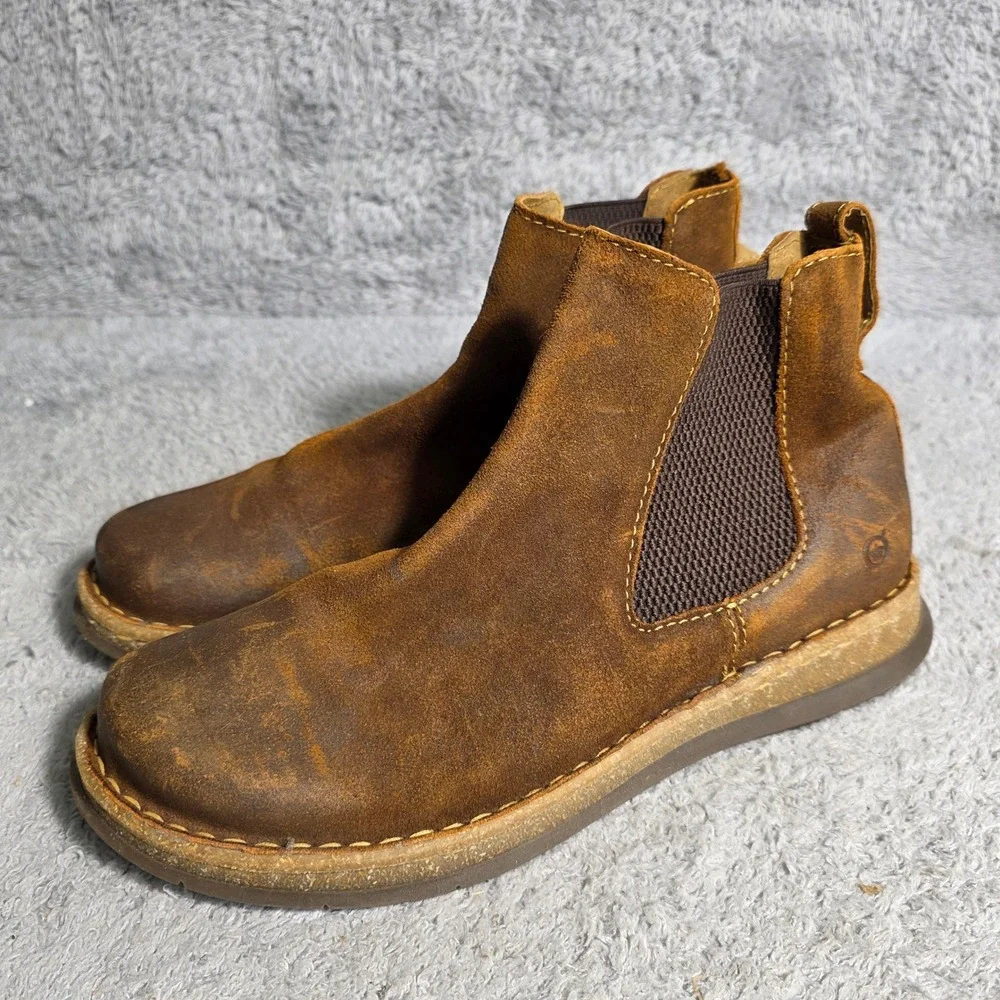 Born Brody Chelsea Boots Ginger Brown Distressed Suede Leather Men 10.5